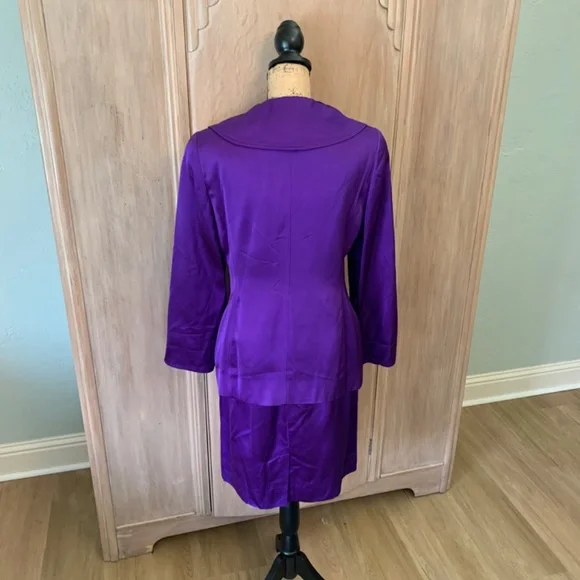 Vintage Purple Power Suit Skirt Set 90s Career Blazer & Pencil Skirt Sz 10/12